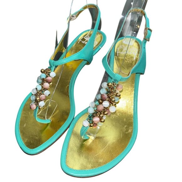 Will's Fancy Made In Italy Beaded Kitten Heels-Turquoise Leather, Size 7M - Picture 8 of 12